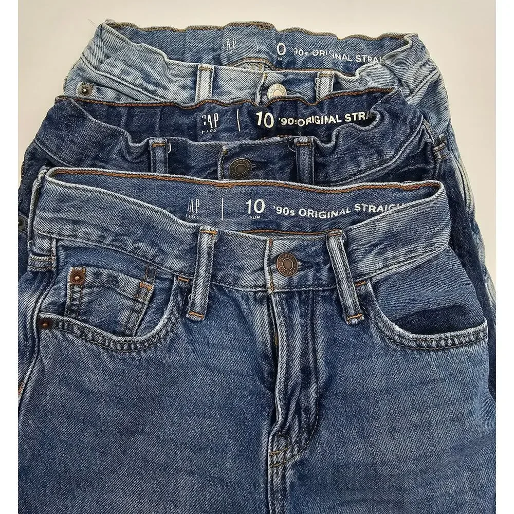 3 Pair Gap Boy's Size 10 Adjustable Waist 90s Original Straight Jeans